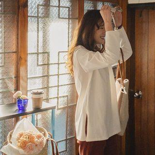 Slit-hem Brushed Fleece T-shirt