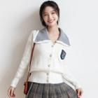 Collared Badge Embroidered Cardigan