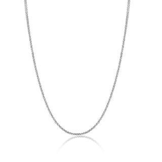 18k Solid White Gold Round Wheat Chain Necklace With Spring Ring Clasp, 1mm, 16