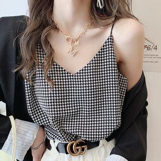 V-neck Houndstooth Camisole Top Black - One Size