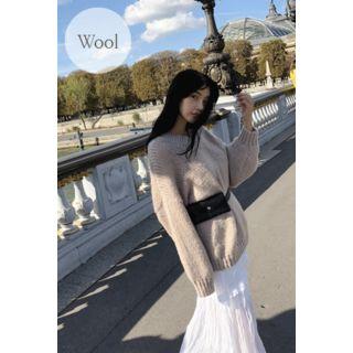 V-neck Chunky Wool Blend Knit Top