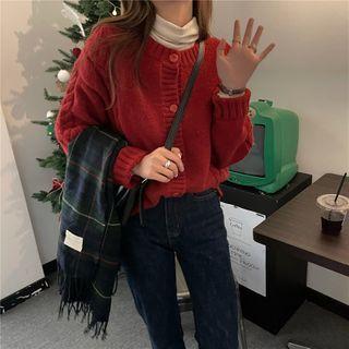 Plain Crewneck Cable Knit Cardigan