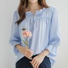 Tie-neck Frilled Shirred Silky Blouse