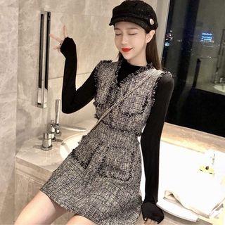 Set: Long-sleeve T-shirt + Tweed A-line Pinafore Dress