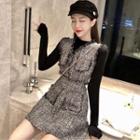 Set: Long-sleeve T-shirt + Tweed A-line Pinafore Dress