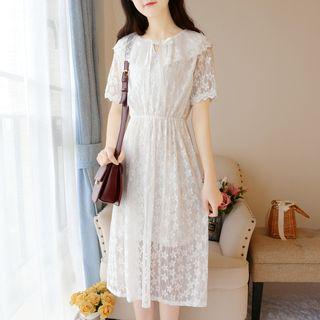 Lace Trim Bow Detail Midi A-line Dress