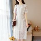 Lace Trim Bow Detail Midi A-line Dress