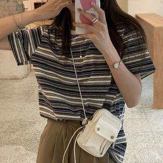 Short-sleeve Striped T-shirt Stripe - Gray & White - One Size