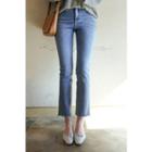 Gray-hem Washed Straight-cut Jeans