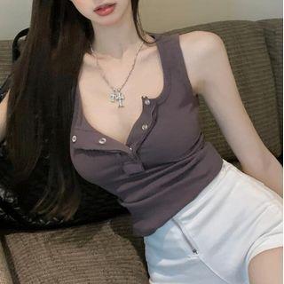Snap-button Tank Top Gray - One Size
