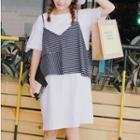 Set: Short Sleeve T-shirt Dress + Striped Camisole Top