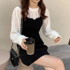 Set: Long-sleeve Top + Velvet Mini A-line Overall Dress