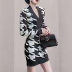 Long-sleeve Houndstooth Mini Dress Houndstooth - Black & White - One Size