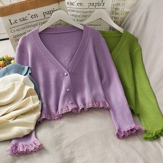 Cropped Lace-trim Knit Cardigan In 9 Colors