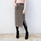 Slit Woolen Pencil Skirt