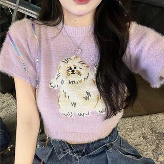 Short-sleeve Dog Jacquard Knit Top