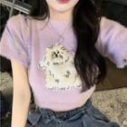 Short-sleeve Dog Jacquard Knit Top