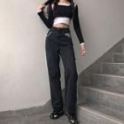 Long-sleeve Zebra Print Crop Top / Mock Two-piece Crop Top / Cropped Hoodie / Wide-leg Jeans