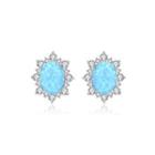Sterling Silver Elegant Fashion Pattern Blue Imitation Opal Stud Earrings With Cubic Zirconia Silver - One Size