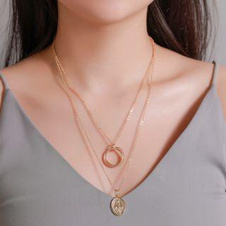 Alloy Coin & Hoop Pendant Layered Necklace