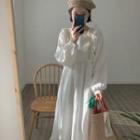 Long-sleeve Midi A-line Dress Milky White - One Size