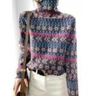 Jacquard Turtle Neck Sweater Purple - One Size