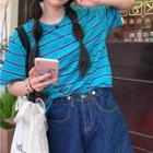 Short-sleeve Striped T-shirt Stripe - Blue & Red - One Size
