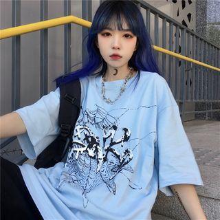 Short-sleeve Spider Web Print T-shirt