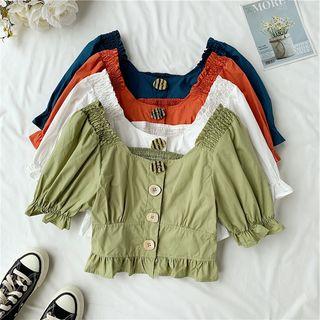 Frill-hem Square-neck Cropped Blouse