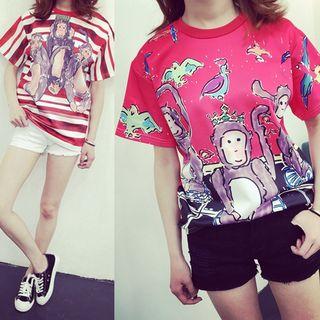 Monkey Print Short-sleeve T-shirt