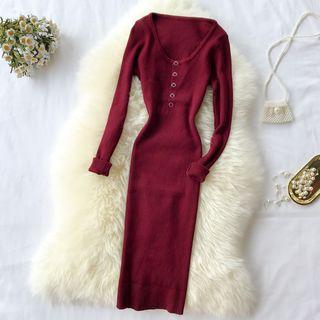 Long-sleeve Knit Midi Bodycon Dress