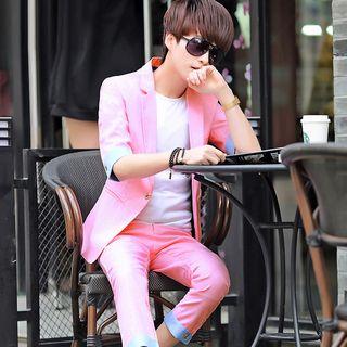 Set: Elbow-sleeve Blazer + Cropped Pants