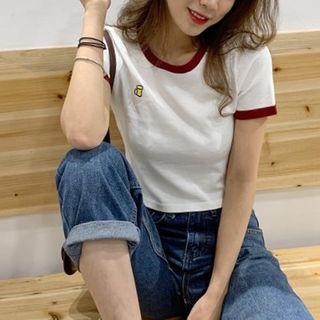 Short-sleeve Drink Embroidered Cropped Ringer T-shirt