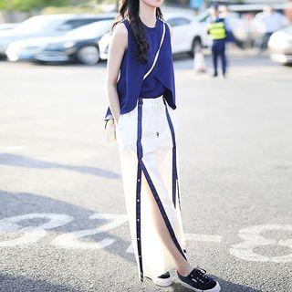 Set: Tank Top + Slit-front Wide-leg Pants