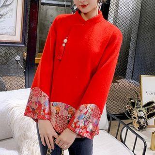 Traditional Chinese 3/4-sleeve Floral Panel Top
