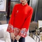 Traditional Chinese 3/4-sleeve Floral Panel Top