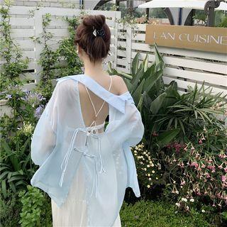 Cutout-back Frog-button Blouse
