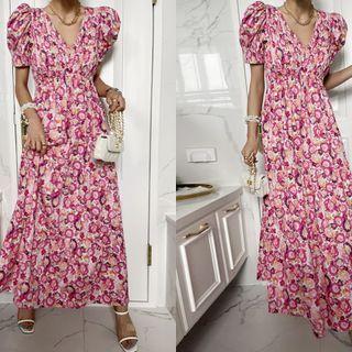 Puff-sleeve Maxi Floral Dress