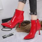 Patent Buckled High Heel Short Boots