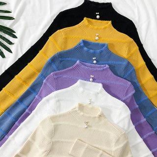 Bell-accent Mock-neck Knit Top