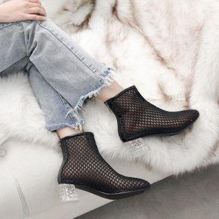 Chunky-heel Fishnet Short Boots