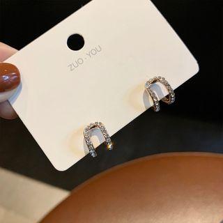 Rhinestone Layered Cuff Earring 925silver - Rose Gold & White - One Size