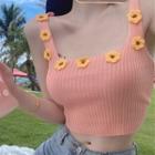 Flower Applique Knit Tank Top
