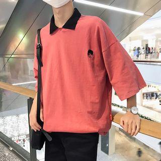 3/4-sleeve Contrast-trim Polo Shirt