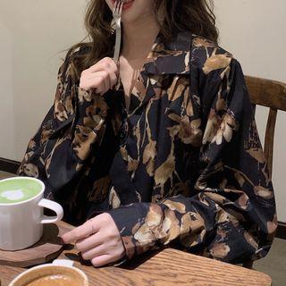 Long-sleeve Print Shirt Black & Brown - One Size