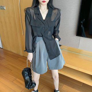 Lapel Light Shirt / High-waist Wide Dress Shorts