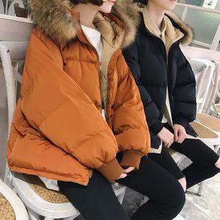 Furry Trim Hooded Zip Padded Jacket