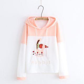Rabbit Embroidered Color Panel Hoodie