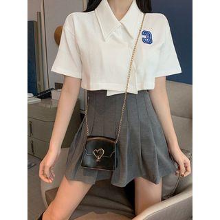 Asymmetric Crop Shirt / High-waist Pleated Mini Skirt
