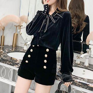 Tie-front Shirt / Wide-leg Shorts / Set